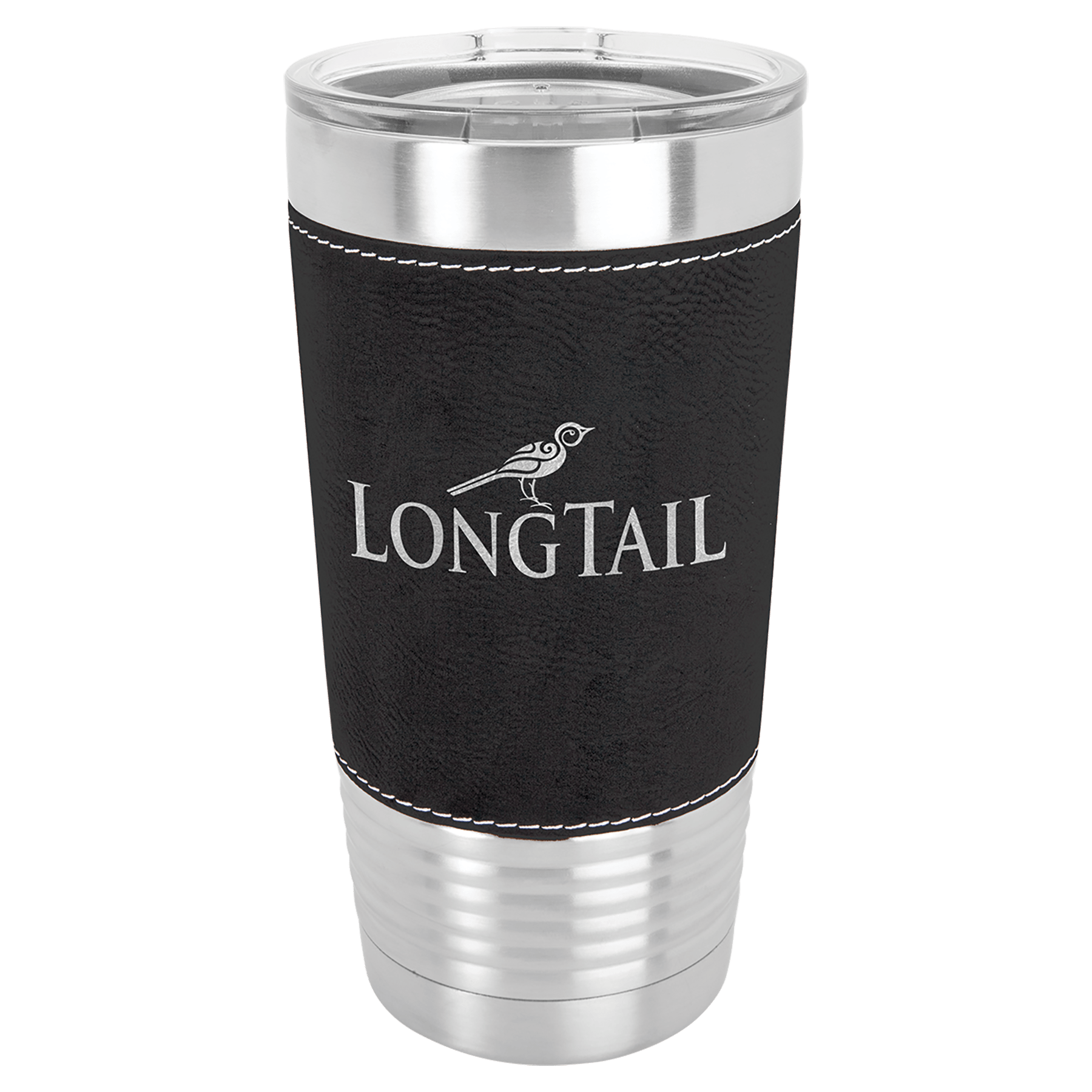 20 Oz. Light Brown Laserable Leatherette Tumbler With Clear Lid