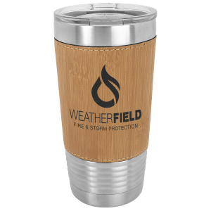 20 Oz. Light Brown Laserable Leatherette Tumbler With Clear Lid