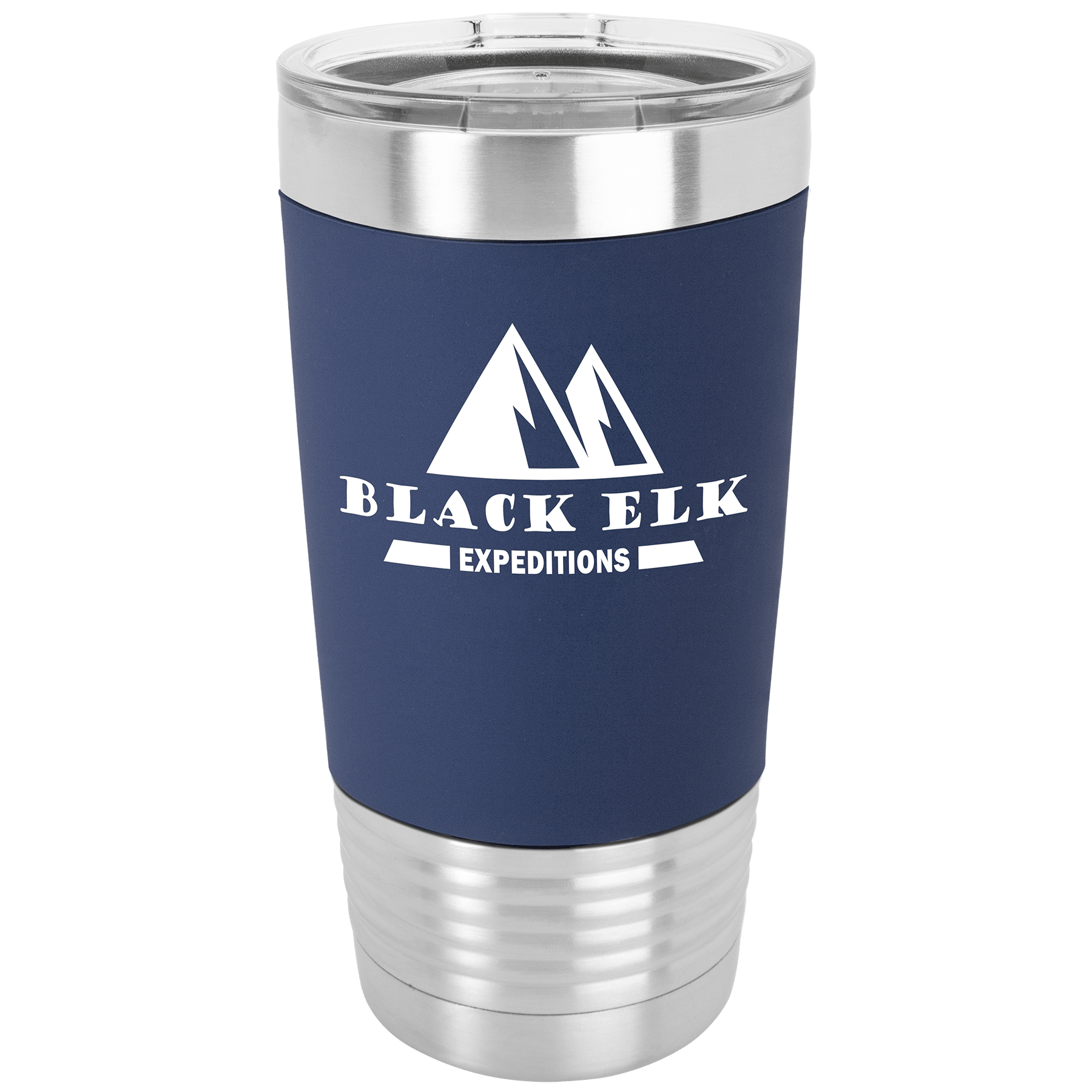 20 Oz. Black/White Tumbler With Silicone Grip And Clear Lid