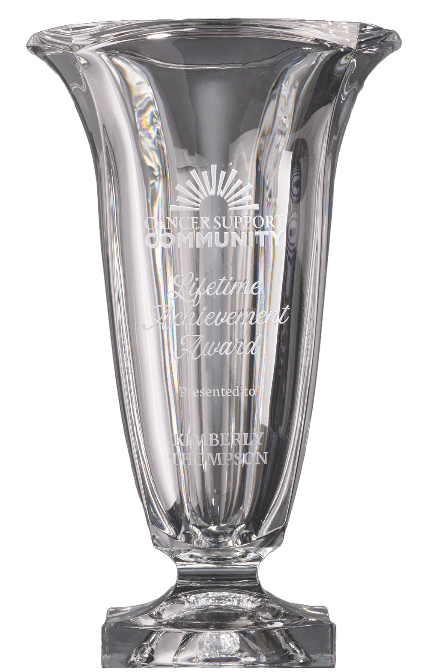 European Clear Crystal Herculean Footed Vase With Square Foot