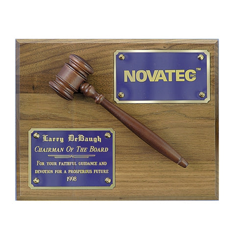Solid Walnut Plaque With 3-D Gavel