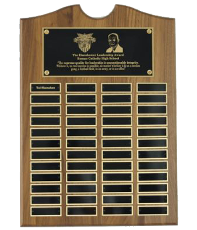Perpetual Walnut Plaque With Scroll Top - 48 Black Plates