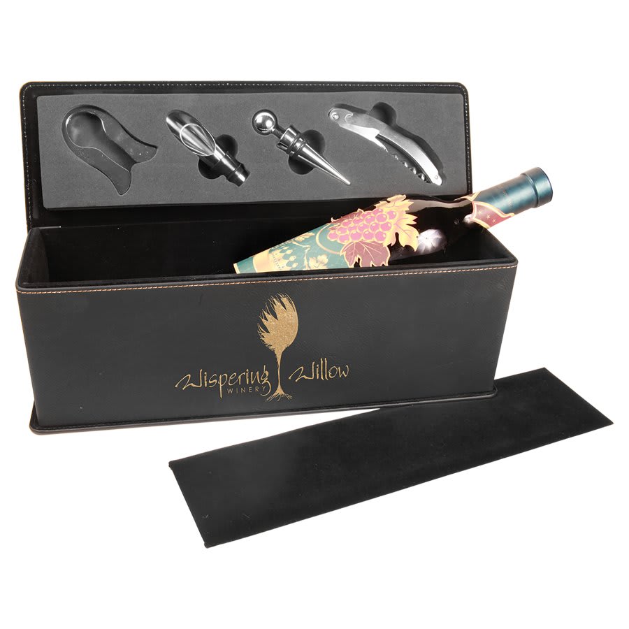 Laserable Leatherette Single Wine Box With Tools