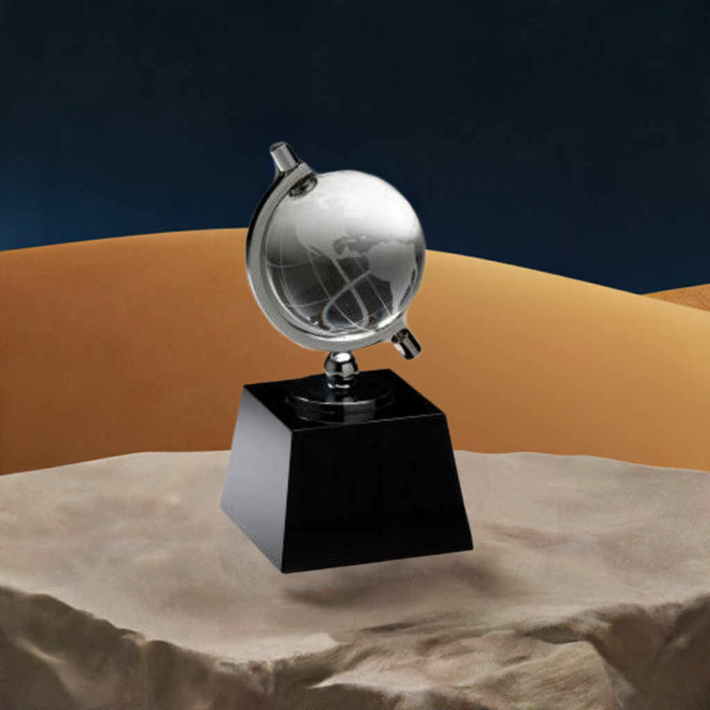 6 Inch Crystal Spinning Globe On Black Base