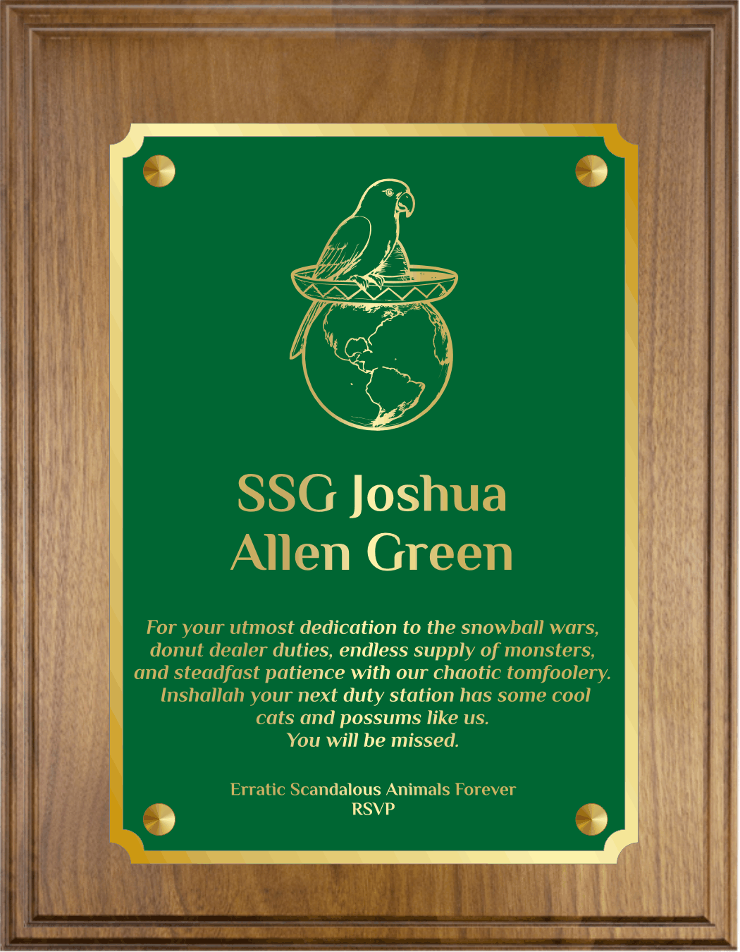 Simulated Walnut Plaque With Full Plate