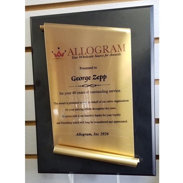 Black Plaque With Brass Scroll Mount