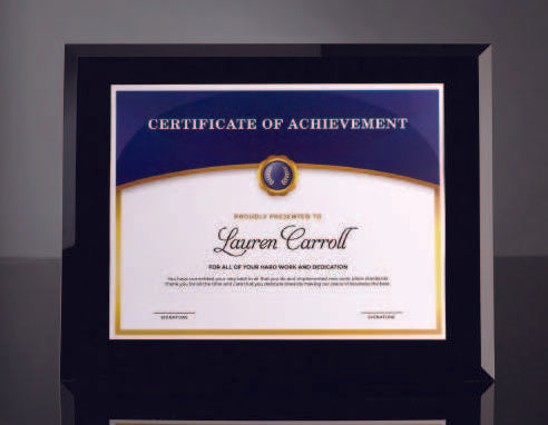 Black Glass Certificate Frame  11" X 14"