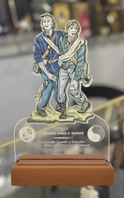 Custom Cut acrylic with color in wood base