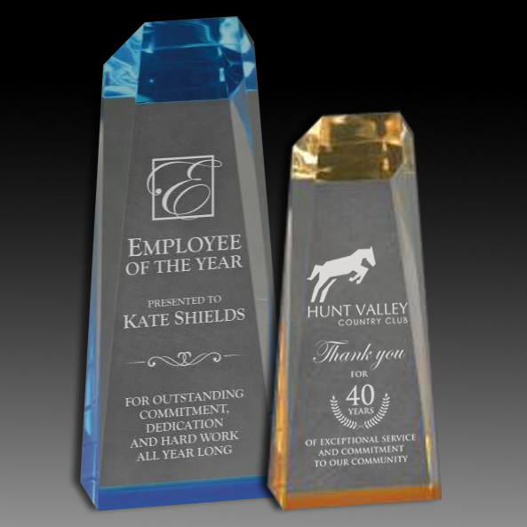 Acrylic Obelisk with Gold or Blue Accent