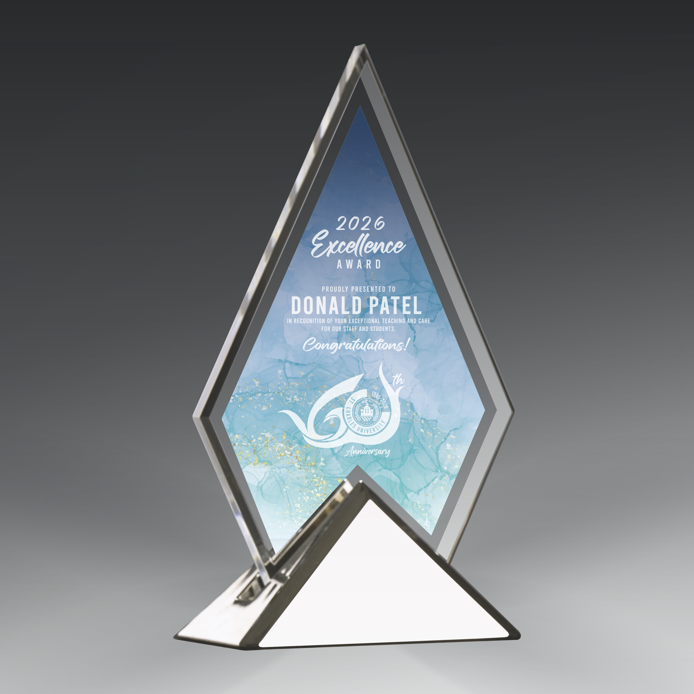 Acrylic Triangle in Metal Base
