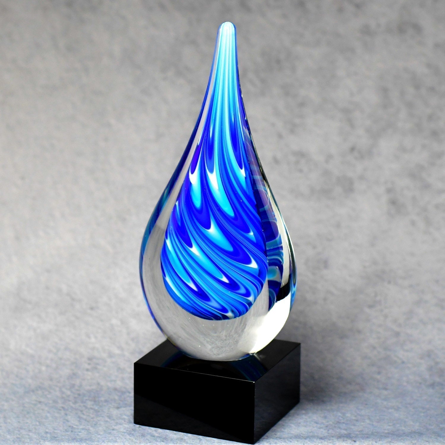 Blue/White Teardrop on Black Glass Base