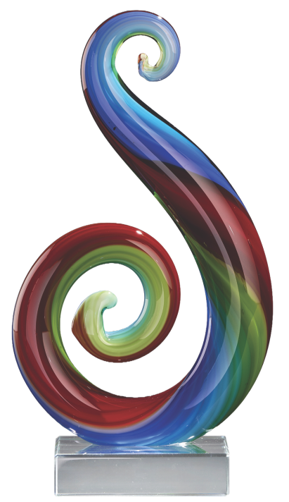 Art Glass Multi Color Curley Que on Clear Glass Base
