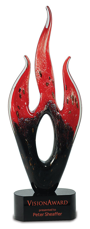 15.75" Red/Black Flame Art Glass On Black Base