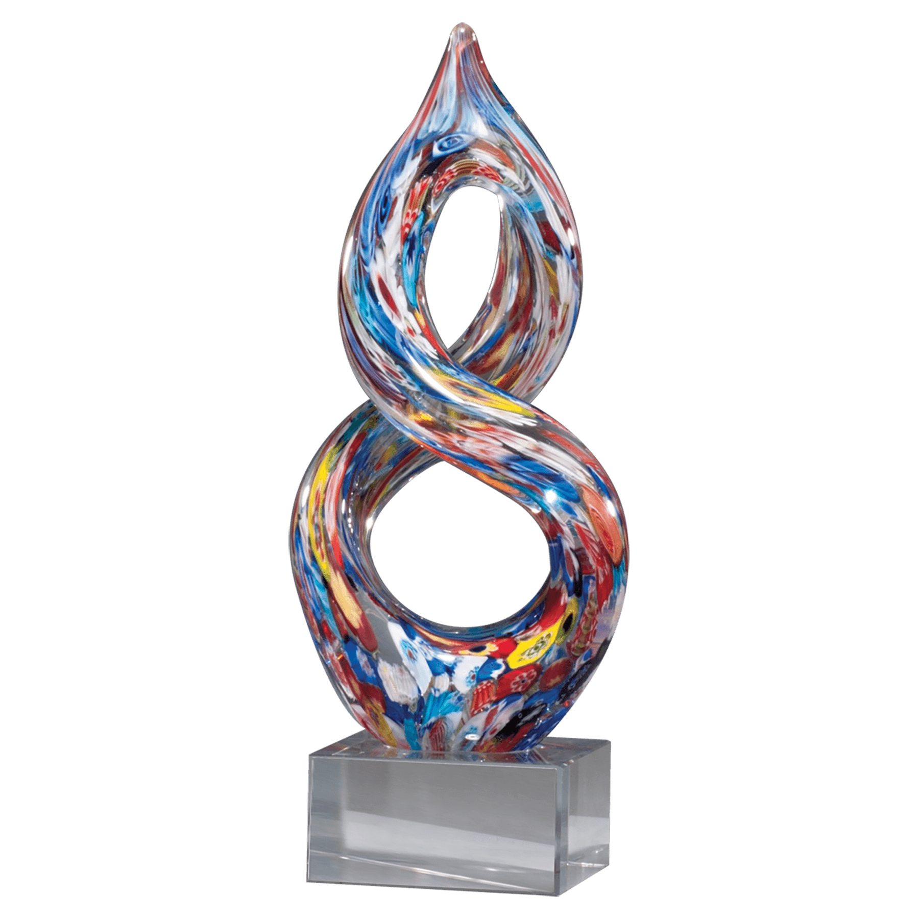 10" Helix Multi-Color Art Glass On Clear Glass Base