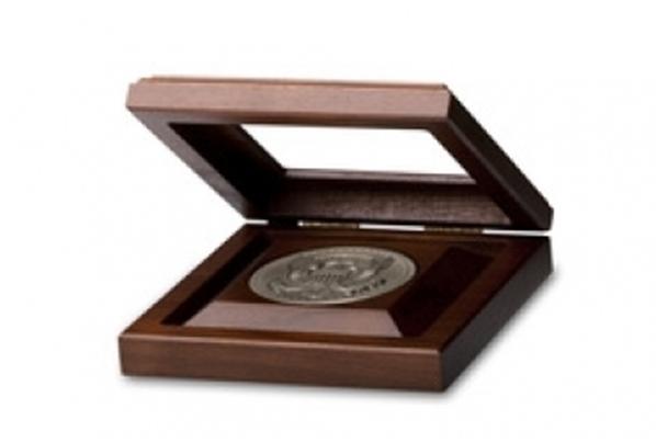 Walnut Medallion Display Box With Glass Cover