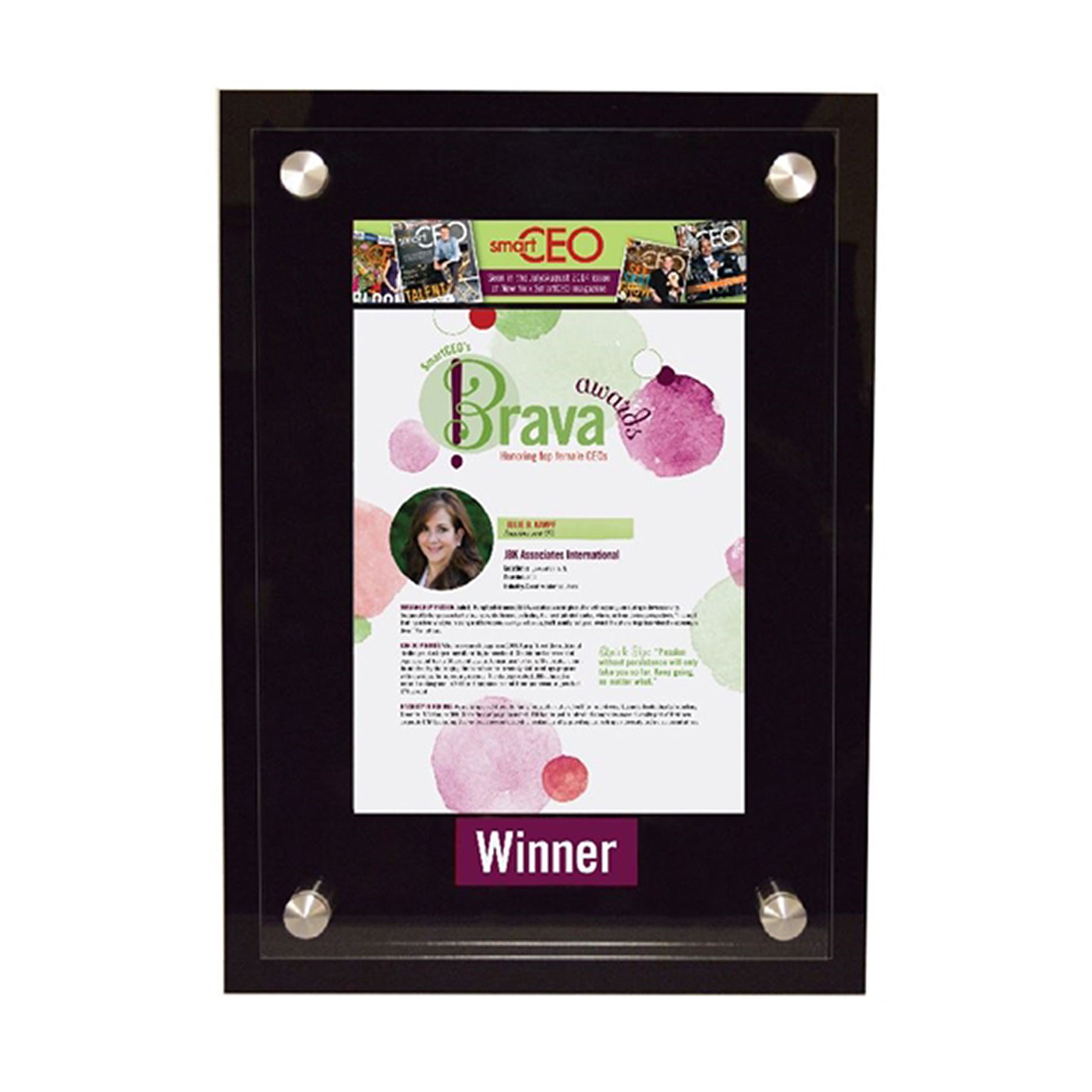 Black Acrylic Plaque With Full Color Clear Acrylic Floating Panel