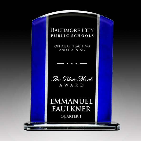 Economy Black And Blue Glass Plaque