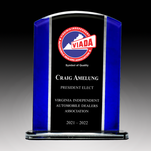 Economy Black And Blue Glass Plaque