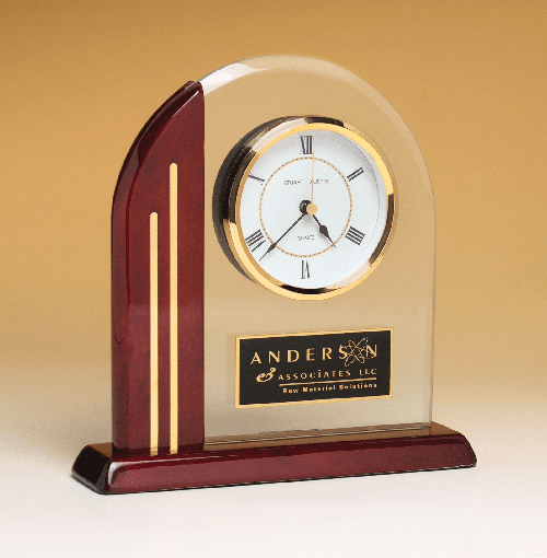 Arched Clock With Rosewood Piano Finish Post And Base