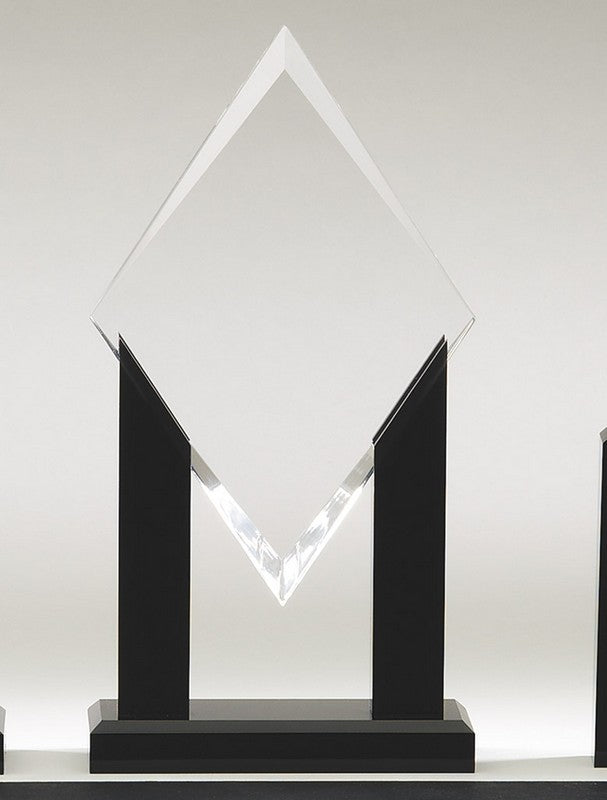 Acrylic diamond on black stand, 10"