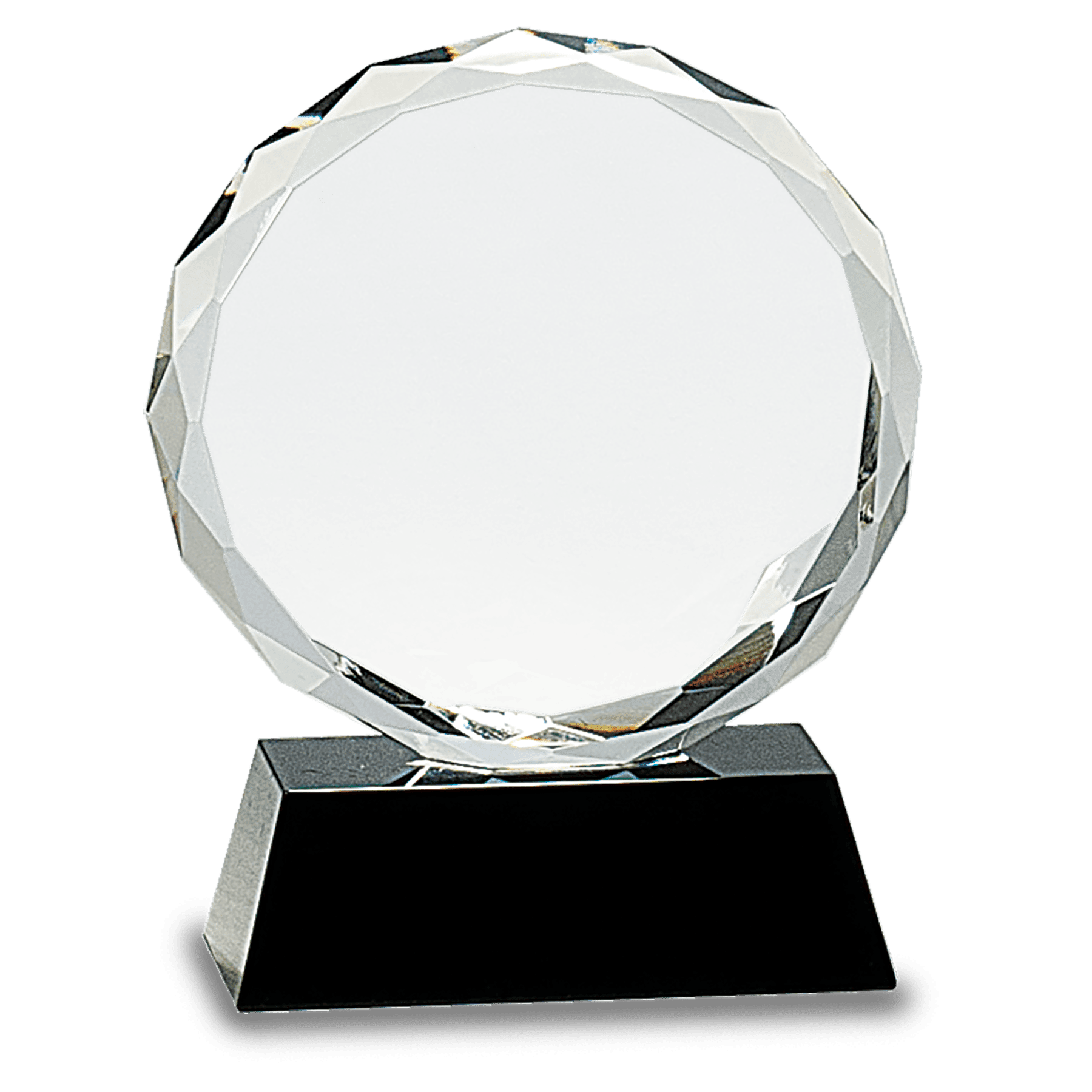 Round Facet Crystal On Black Pedestal Base