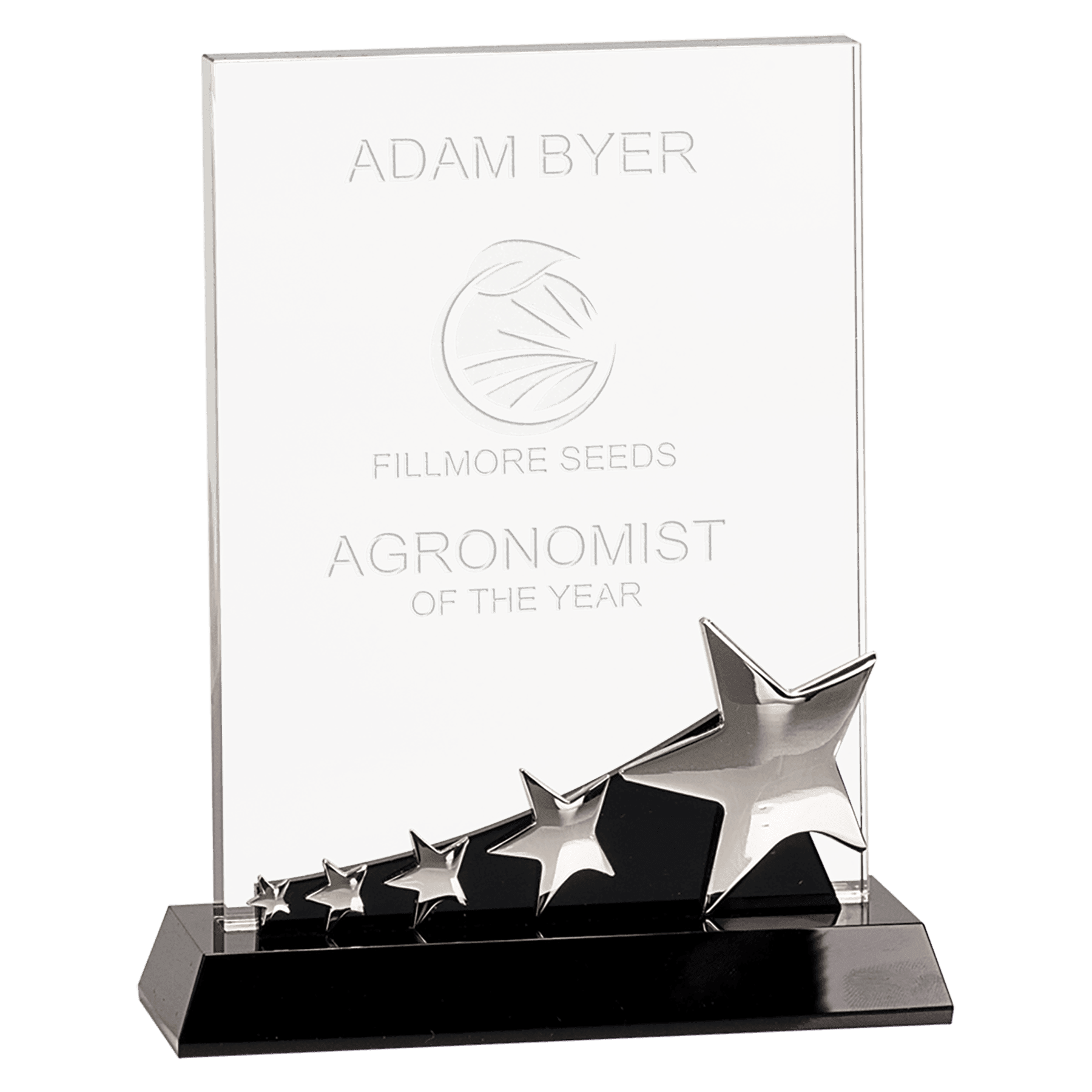 Rectangular Crystal Award with Silver Stars on Base