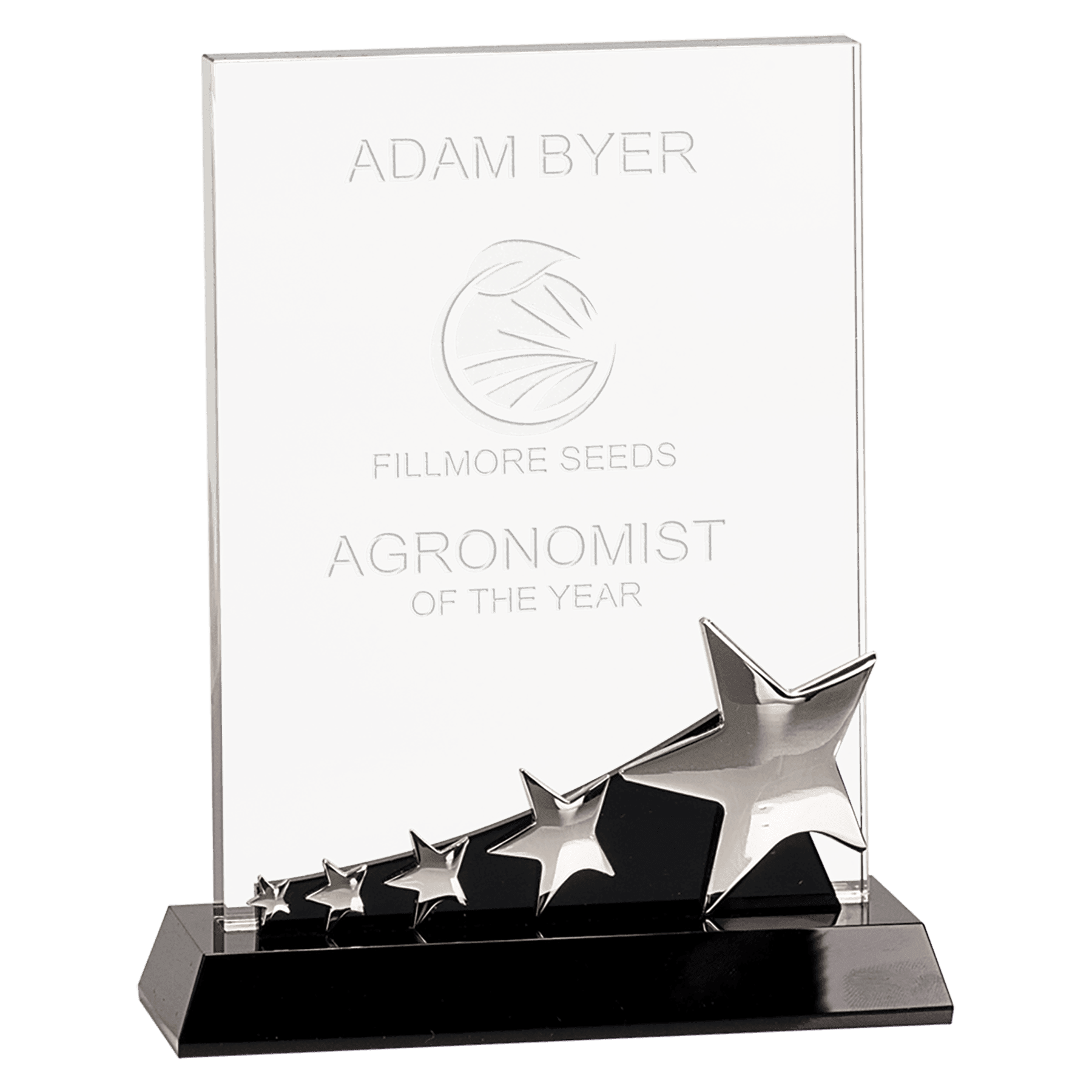 Rectangular Crystal Award With Silver Stars On Base