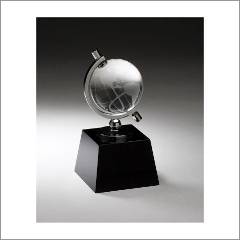 6 inch Crystal Spinning Globe on Black Base