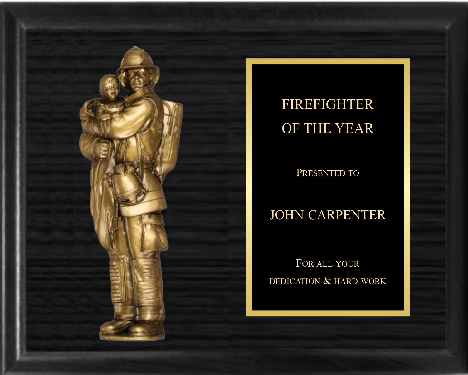 7" Fireman With Child On Plaque