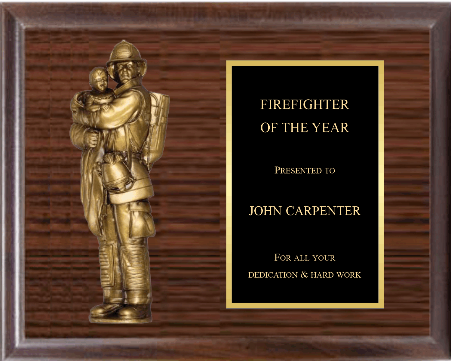 7" Fireman With Child On Plaque
