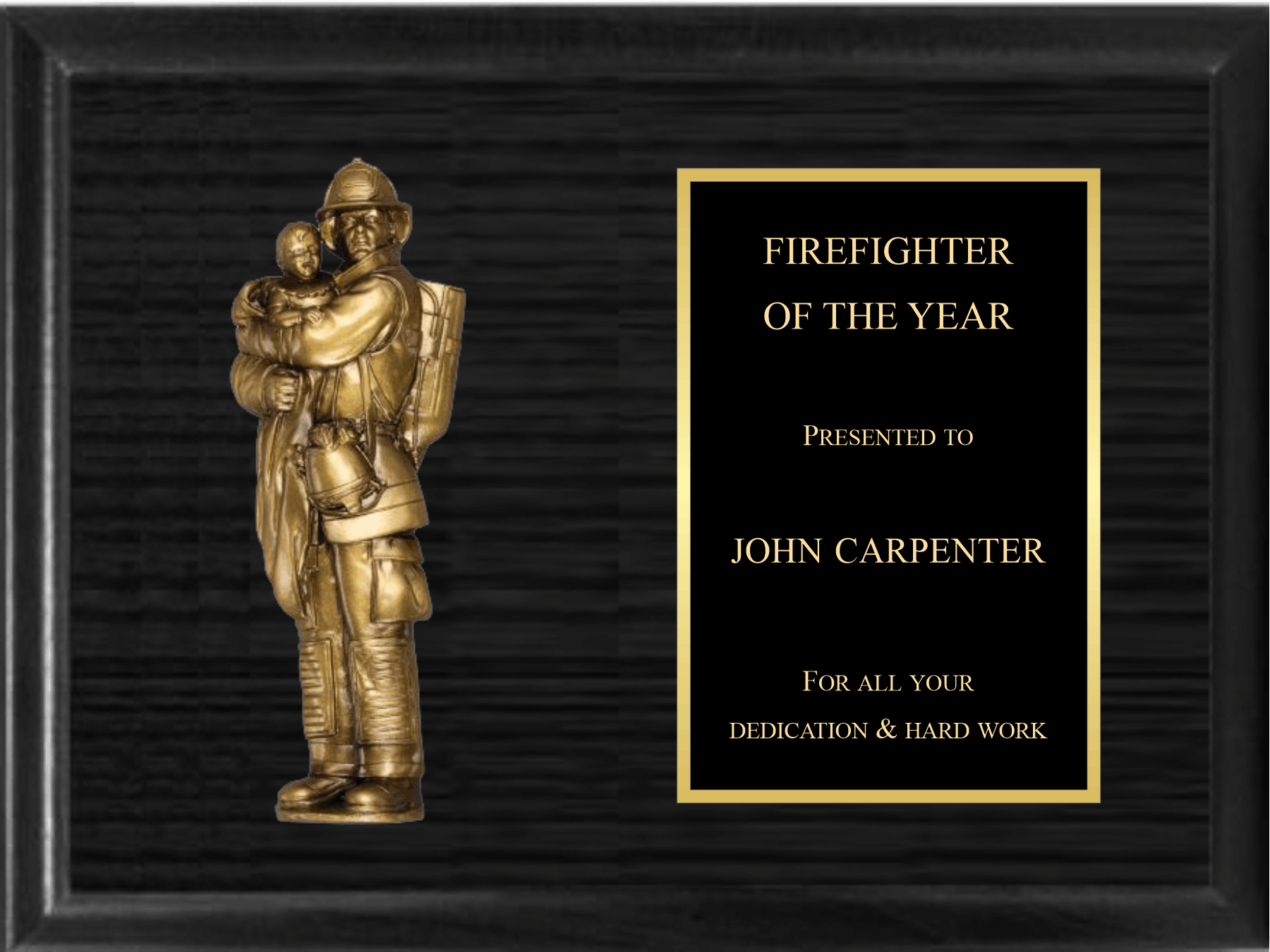 7" Fireman With Child On Plaque