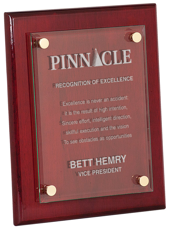 Piano Finish Floating Glass Plaque.  Will Hang Or Stand