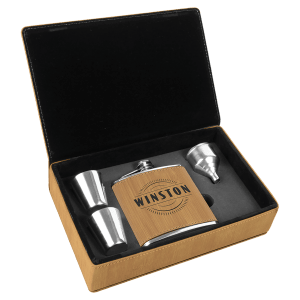 6 Oz. Laserable Leatherette Flask Gift Set
