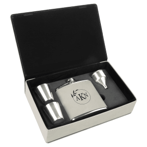 6 Oz. Laserable Leatherette Flask Gift Set