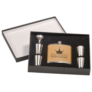 6 Oz.  Flask Set In Black Presentation Box