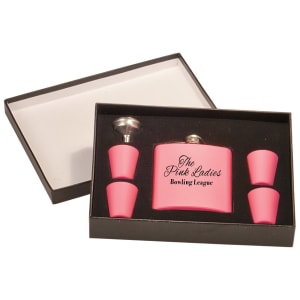 6 Oz.  Flask Set In Black Presentation Box