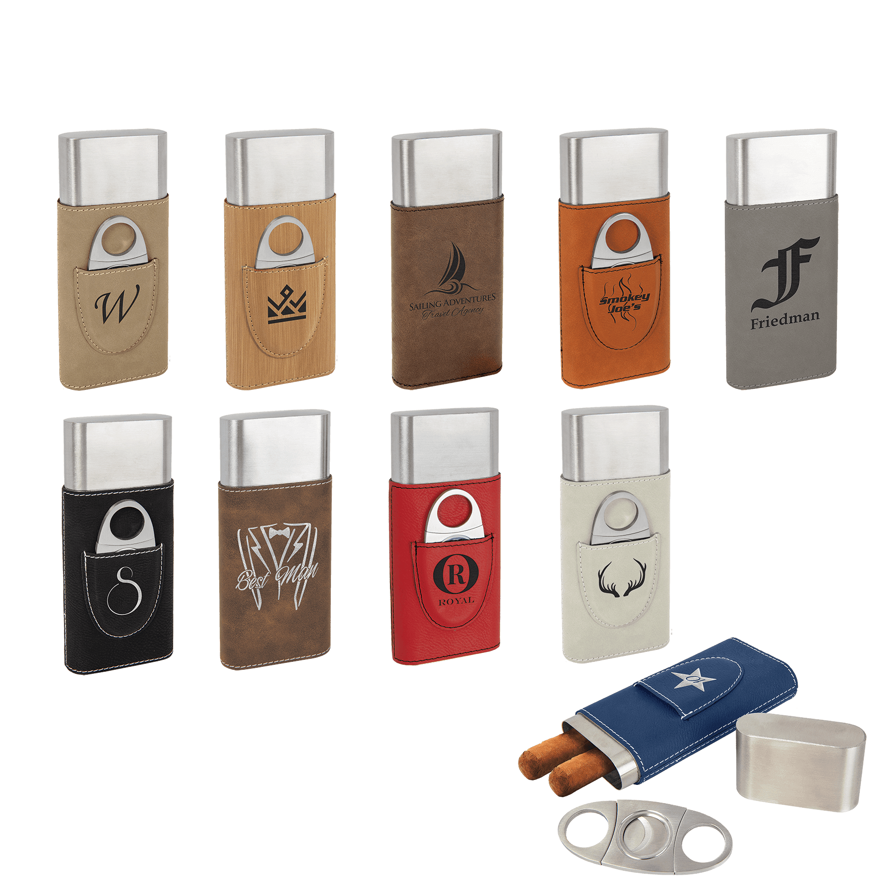 Laserable Leatherette Cigar Case With Cutter