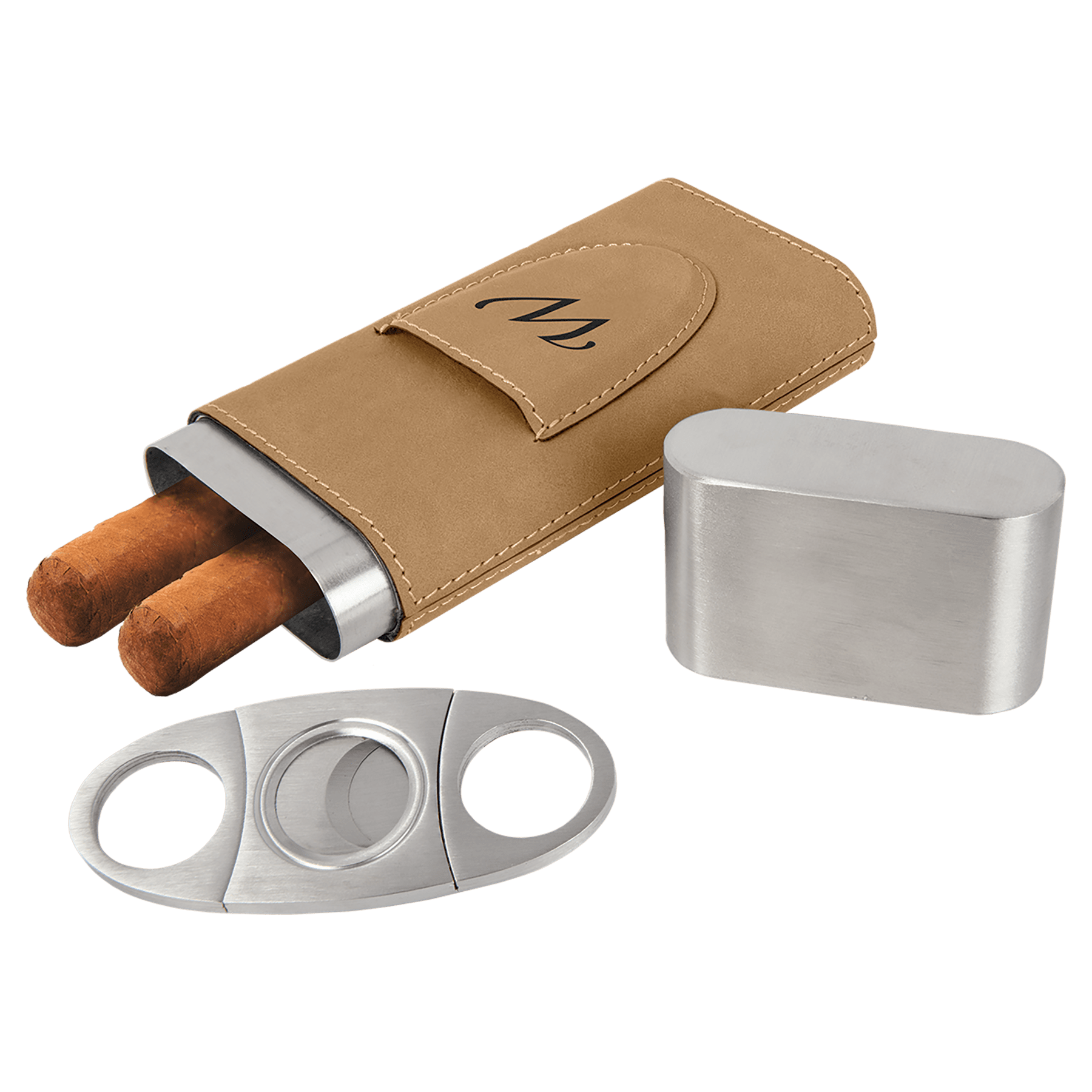 Laserable Leatherette Cigar Case With Cutter