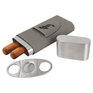 Laserable Leatherette Cigar Case With Cutter