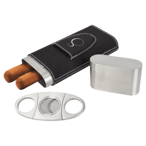 Laserable Leatherette Cigar Case With Cutter