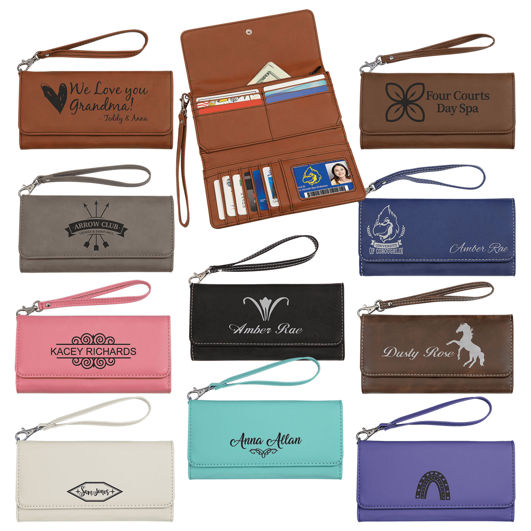 7 1/2" X 4" Laserable Leatherette Wallet With Strap