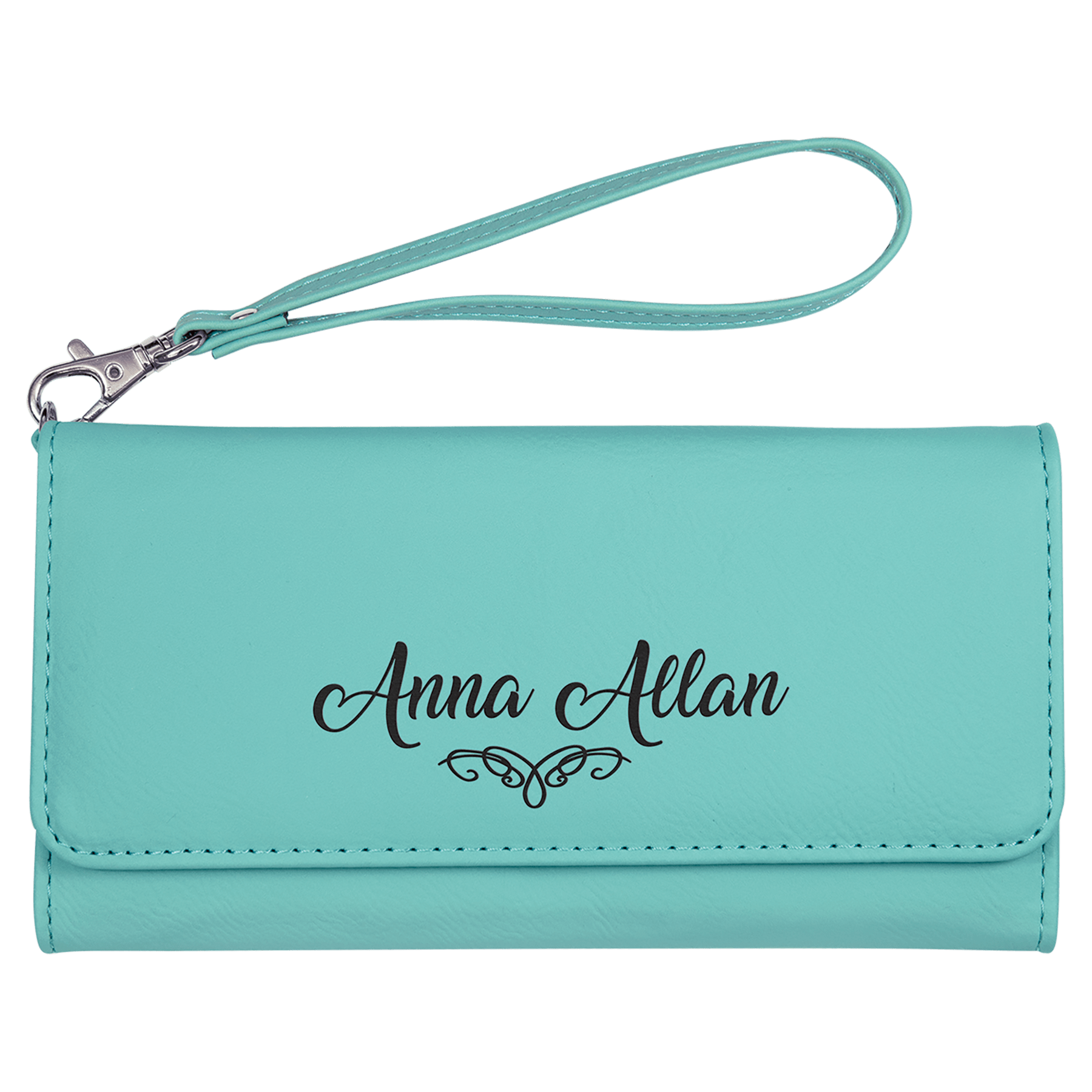 7 1/2" X 4" Laserable Leatherette Wallet With Strap