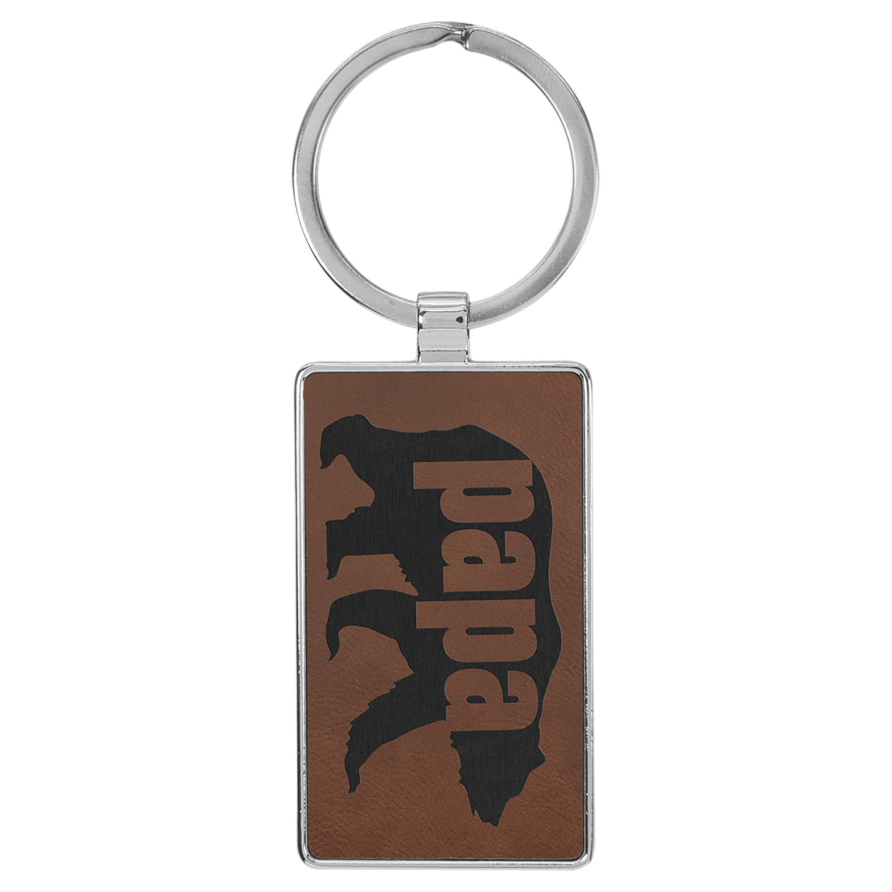 Laserable Leatherette/Metal Rectangle Keychain