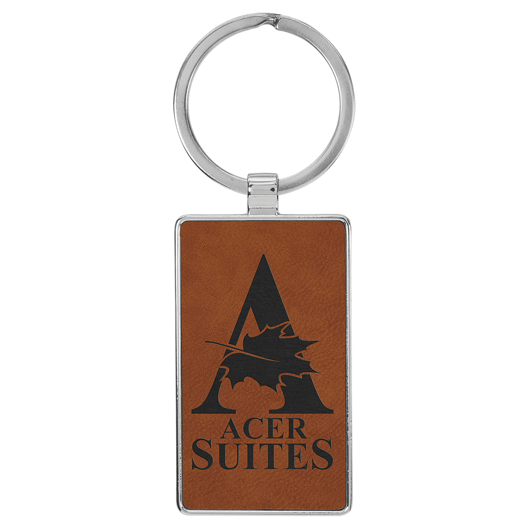 Laserable Leatherette/Metal Rectangle Keychain