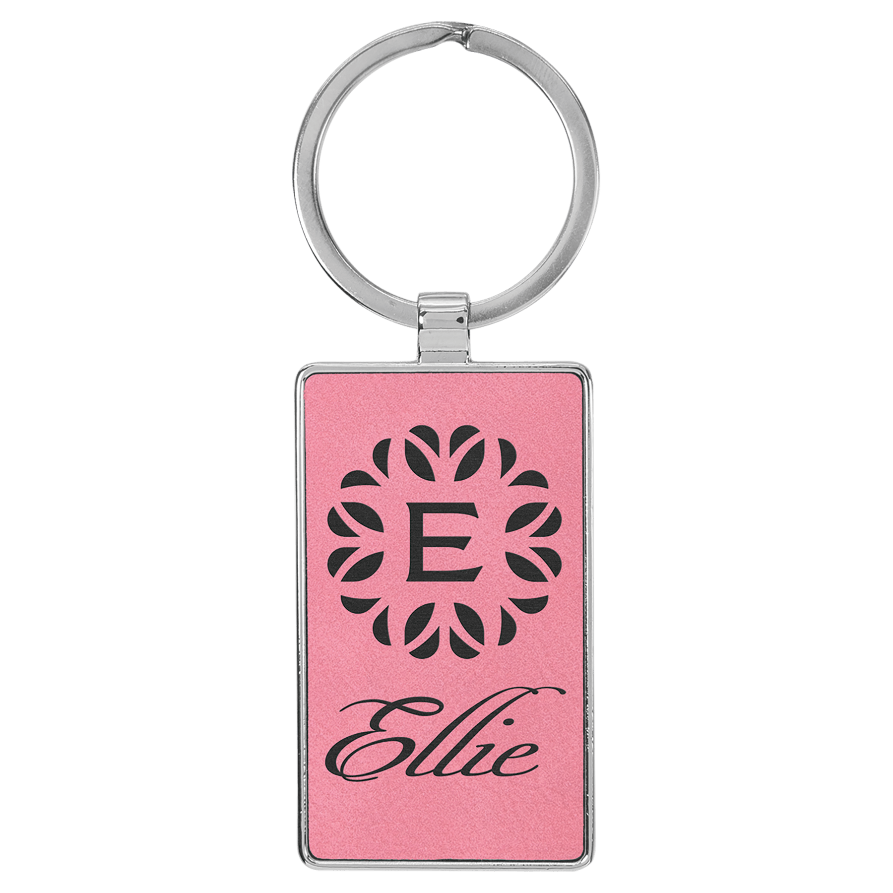 Laserable Leatherette/Metal Rectangle Keychain