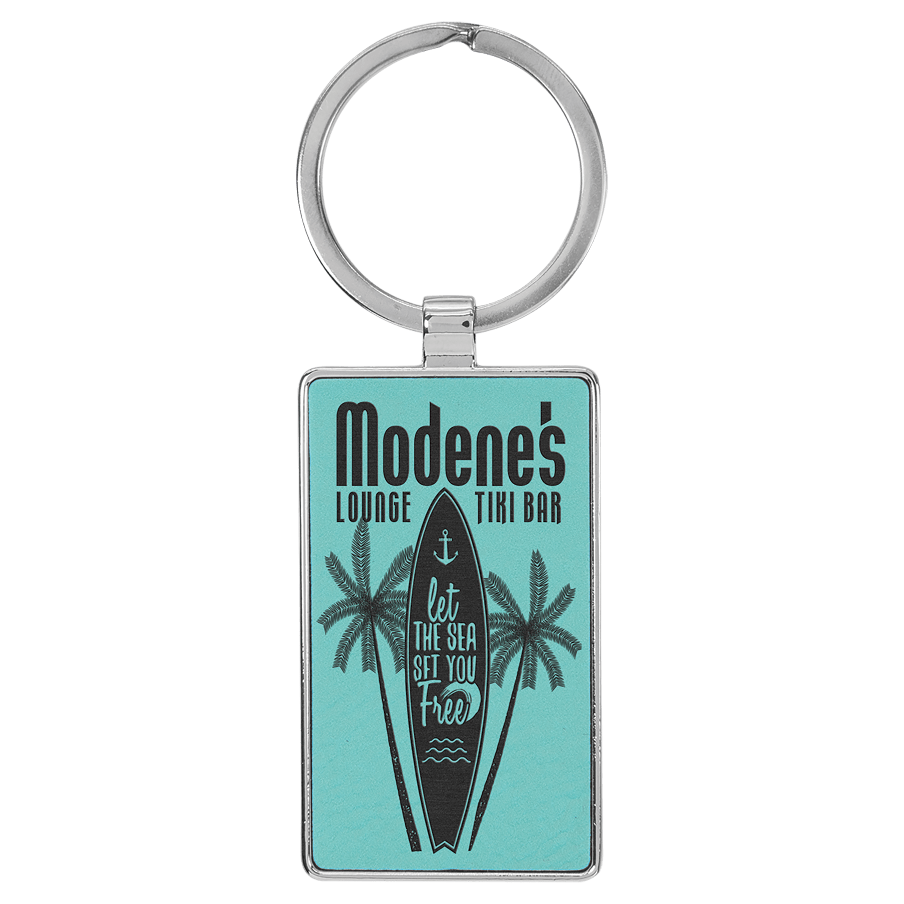 Laserable Leatherette/Metal Rectangle Keychain