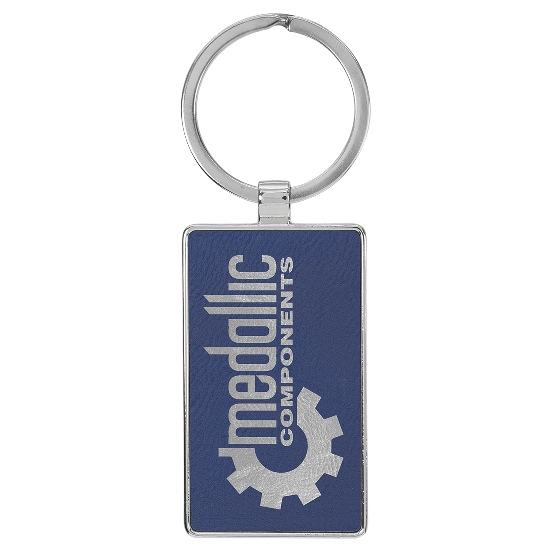 Laserable Leatherette/Metal Rectangle Keychain