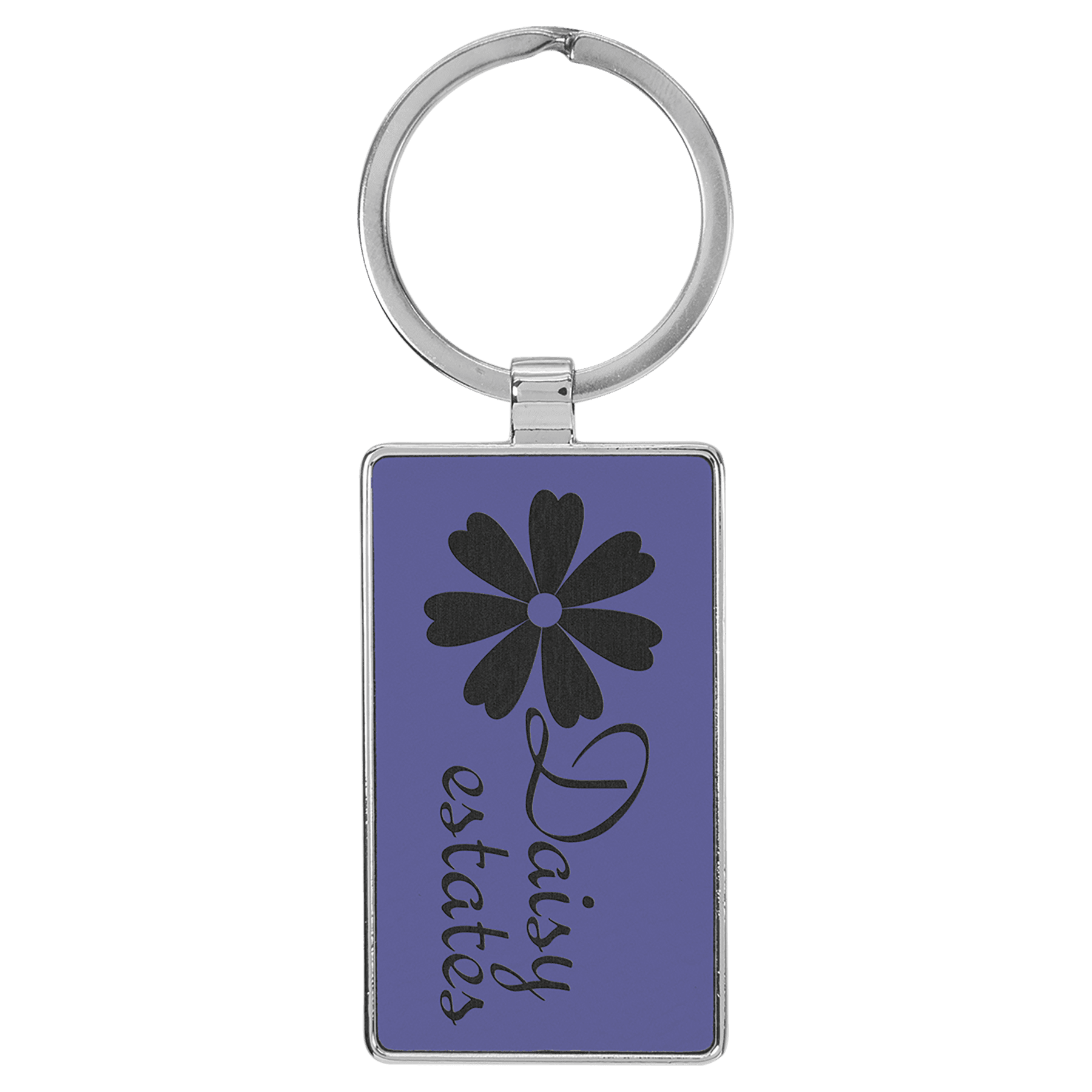 Laserable Leatherette/Metal Rectangle Keychain