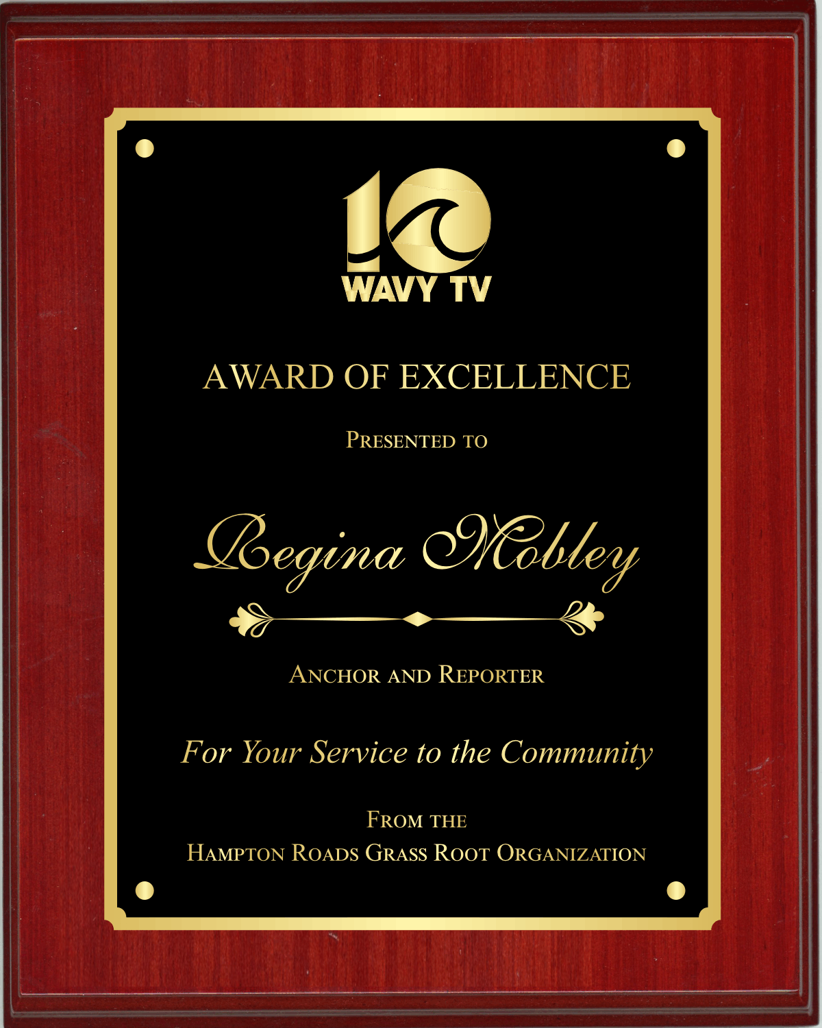 High Gloss Mahogany Finish Plaque With Full Double Plate