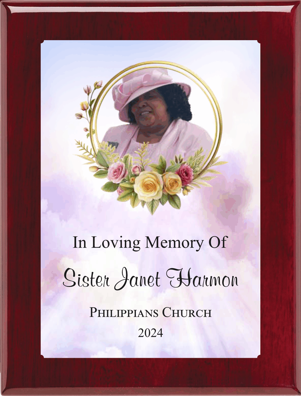 High Gloss Mahogany Finish Plaque  With Full Color Direct Uv Print